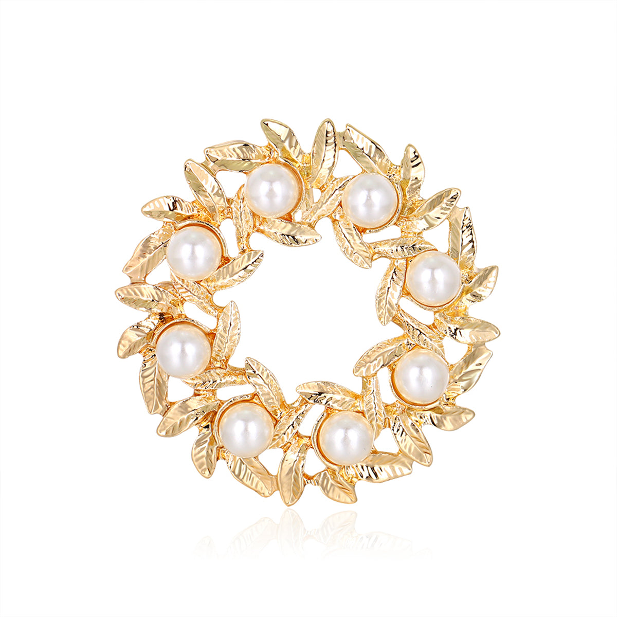 Pearl and 18K Gold-Plated Wreath Brooch, gold brooch pin, dainty minimalist design, front view