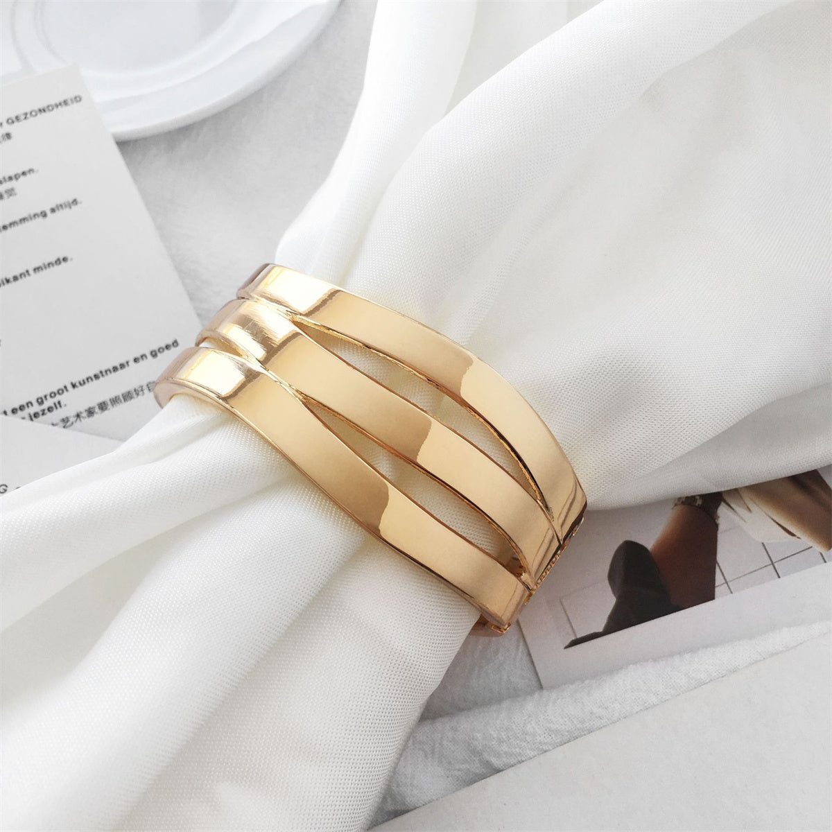 18K Gold-Plated Wave Layered Hinge Bracelet, gold bangle bracelet, vintage-inspired design, side view