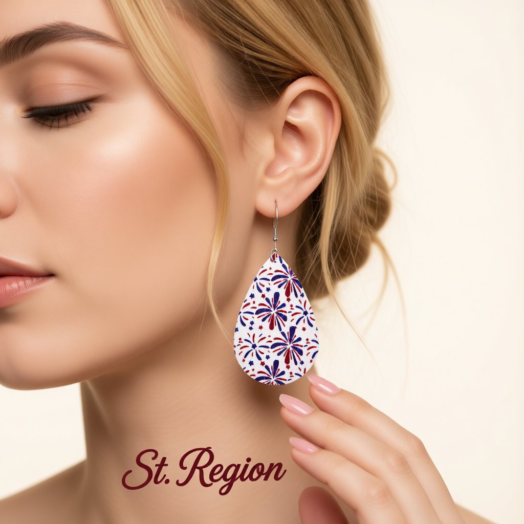 White and Blue Polystyrene Fireworks Teardrop Drop Earrings, drop earrings for women, elegant gift for her, styled look