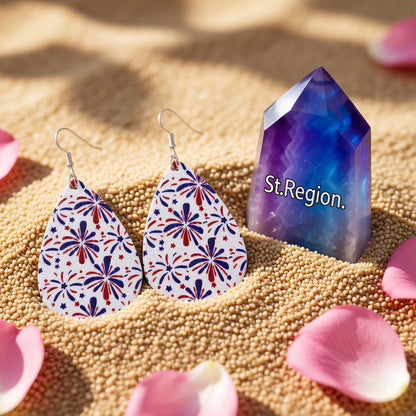 White and Blue Polystyrene Fireworks Teardrop Drop Earrings, drop earrings for women, detail close-up