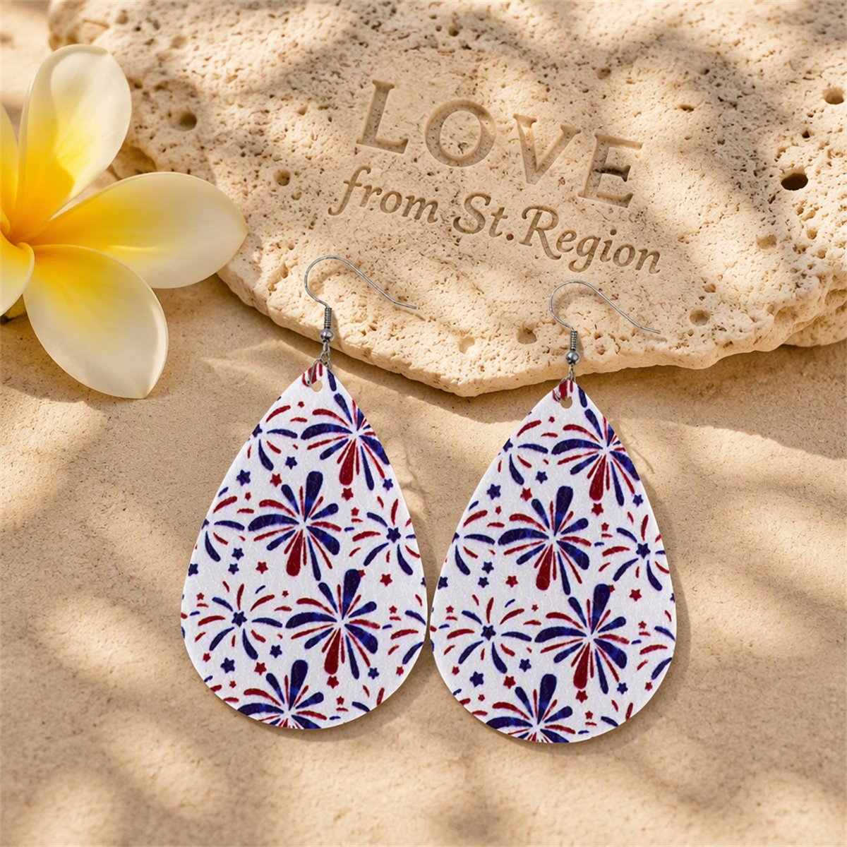 White and Blue Polystyrene Fireworks Teardrop Drop Earrings, drop earrings for women, lifestyle look