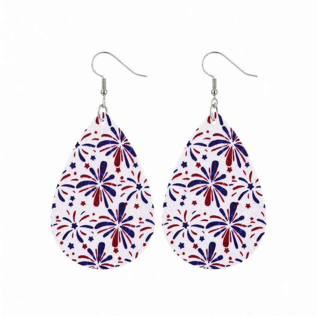White and Blue Polystyrene Fireworks Teardrop Drop Earrings, drop earrings for women, elegant gift for her, side view