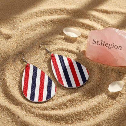 Red and Blue Polystyrene Stripe Teardrop Drop Earrings, drop earrings for women, elegant gift for her, detail close-up