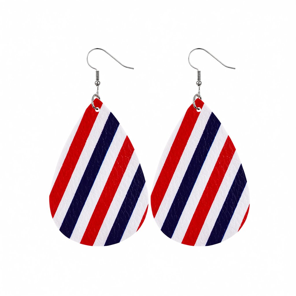 Red and Blue Polystyrene Stripe Teardrop Drop Earrings, drop earrings for women, elegant gift for her, side view