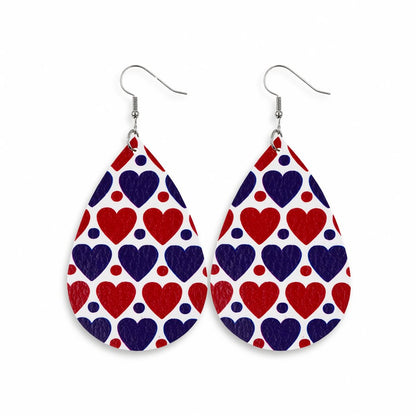 Blue and Red Polystyrene Dot Heart Teardrop Drop Earrings, drop earrings for women, dainty minimalist design, side view