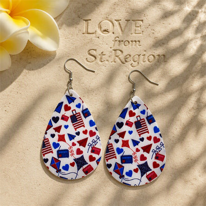 White and Blue Polystyrene Patriotic Teardrop Drop Earrings, drop earrings for women, botanical inspired, lifestyle look