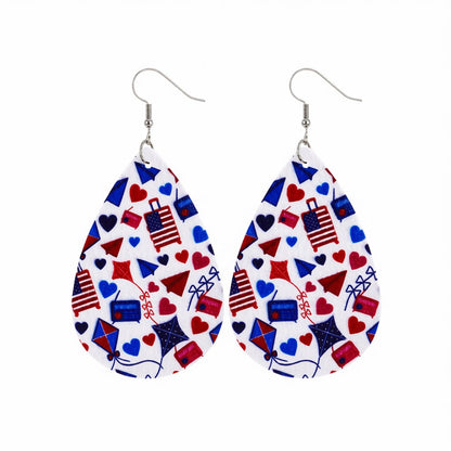 White and Blue Polystyrene Patriotic Teardrop Drop Earrings, drop earrings for women, botanical inspired, side view