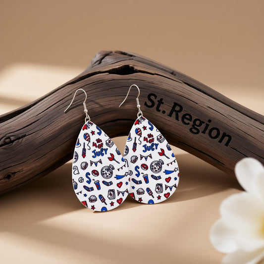 White and Blue Polystyrene '4Th Of July' Party Drop Earrings, drop earrings for women, everyday style, front view