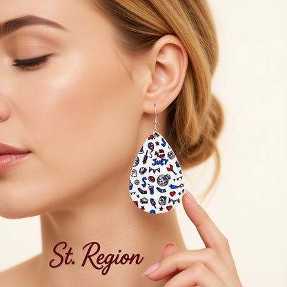 White and Blue Polystyrene '4Th Of July' Party Drop Earrings, drop earrings for women, everyday style, styled look