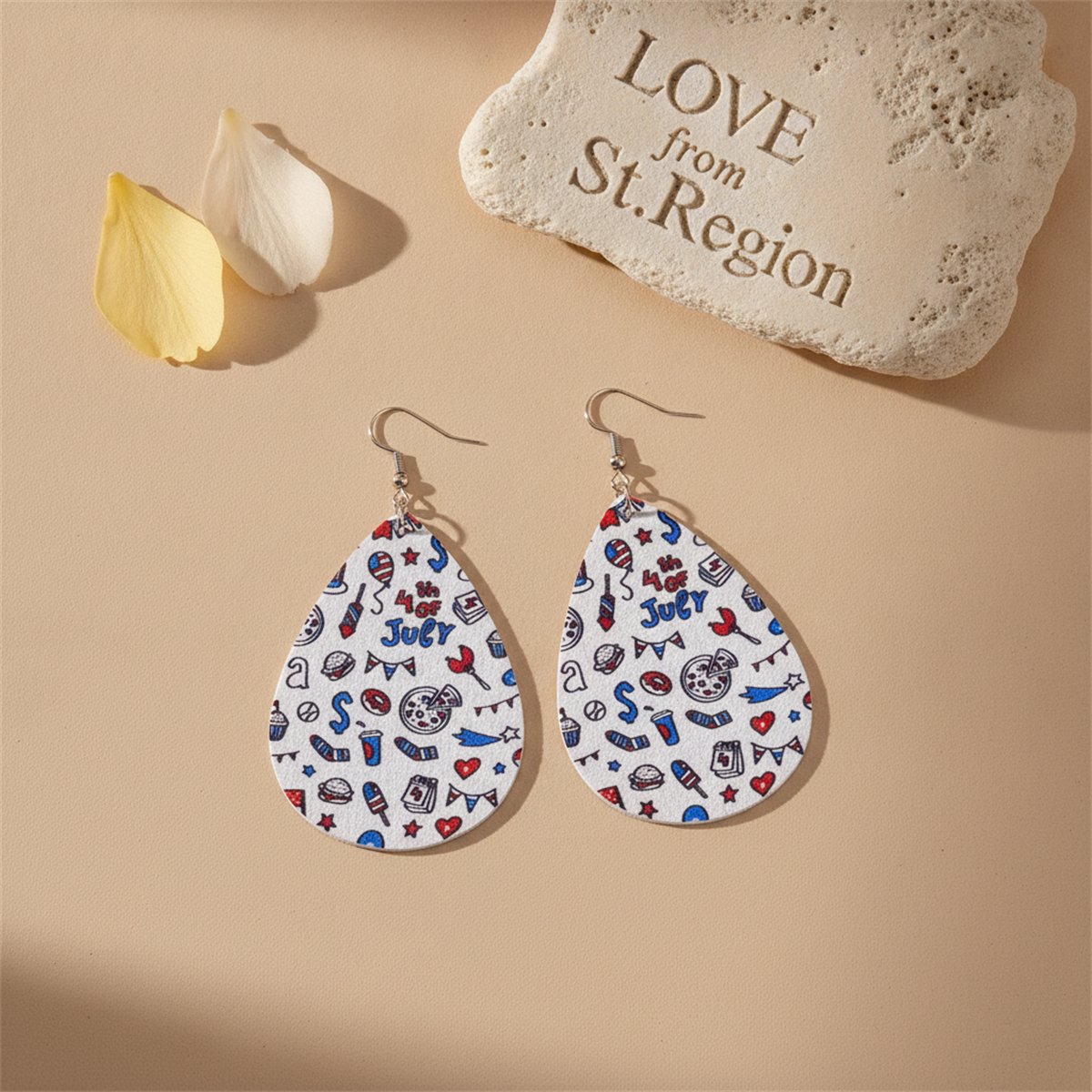 White and Blue Polystyrene '4Th Of July' Party Drop Earrings, drop earrings for women, everyday style, lifestyle look