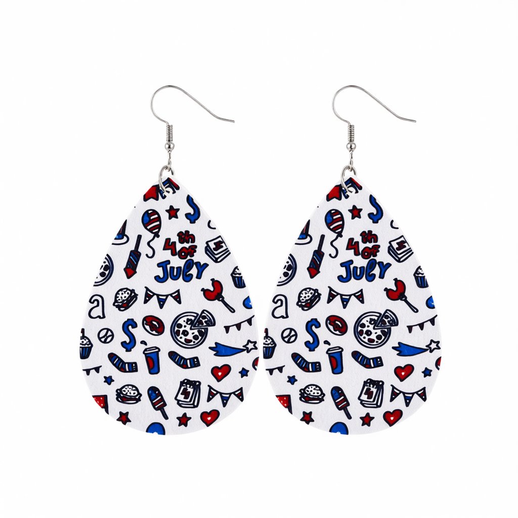 White and Blue Polystyrene '4Th Of July' Party Drop Earrings, drop earrings for women, everyday style, side view