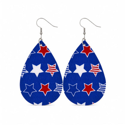 Blue and Red Polystyrene Star Teardrop Drop Earrings, drop earrings for women, botanical inspired, side view