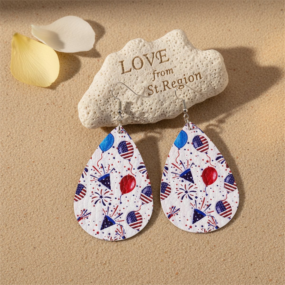 White and Red Polystyrene Celebration Teardrop Drop Earrings, drop earrings for women, lifestyle look