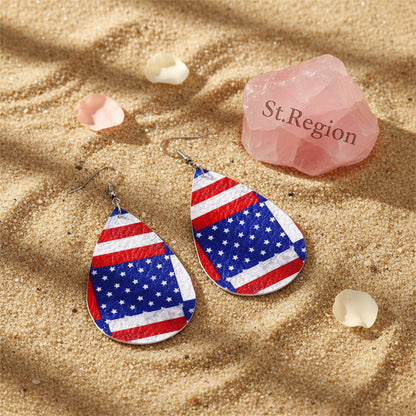 Blue and Red Polystyrene Stars and Stripes Teardrop Drop Earrings, drop earrings for women, detail close-up