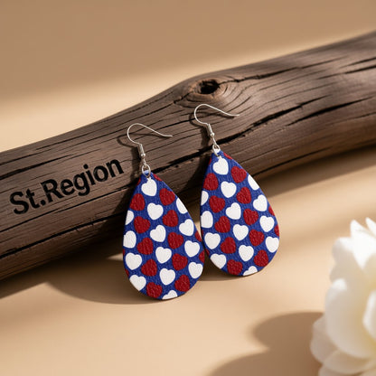 Blue and White Polystyrene Heart Teardrop Drop Earrings, drop earrings for women, dainty minimalist design, front view