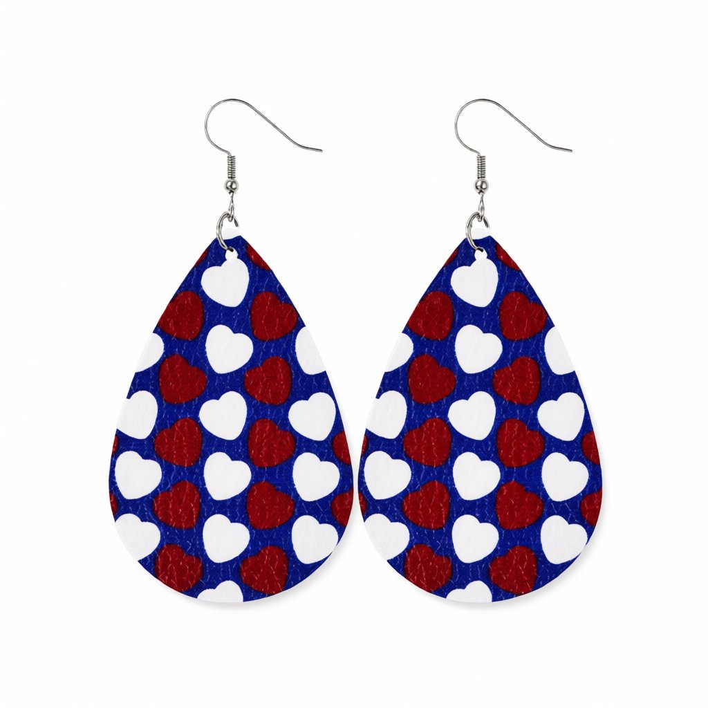 Blue and White Polystyrene Heart Teardrop Drop Earrings, drop earrings for women, dainty minimalist design, side view