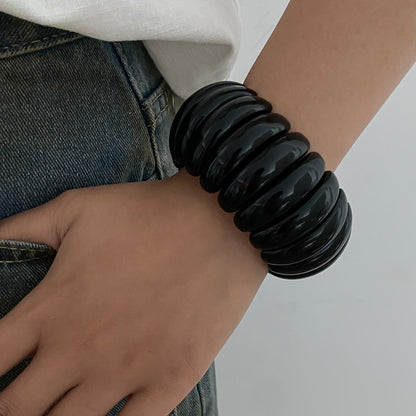 Black Resin Tire Stretch Bracelet, everyday style, styled look
