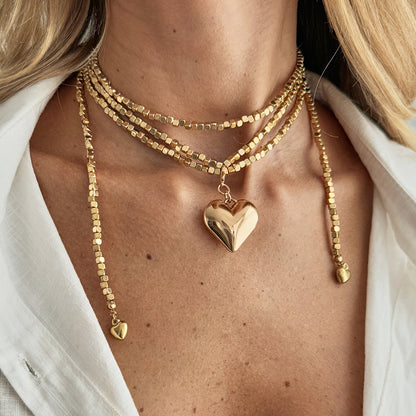 Goldtone Bead Chain Big Heart Pendant Toggle Necklace, vintage-inspired design, lifestyle look