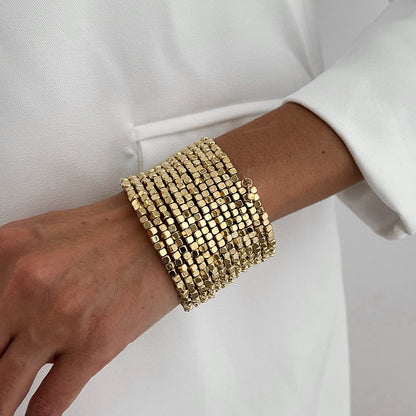 Goldtone Cube Layered Stretch Bracelet, vintage-inspired design, lifestyle look