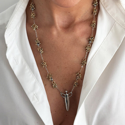Two Tone Bead Cluster Station Olecranon Pendant Necklace, everyday style, lifestyle look