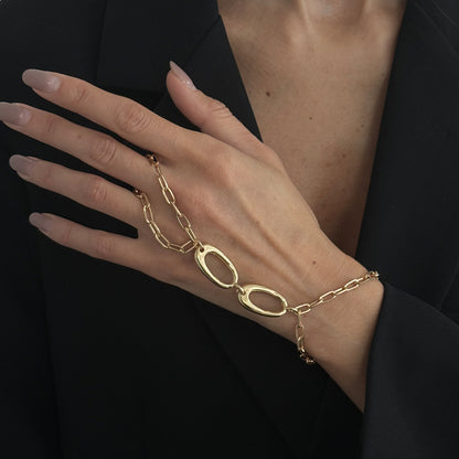 Goldtone Open Oval Finger-to-Wrist Bracelet, gold bracelet for women, elegant gift for her, lifestyle look