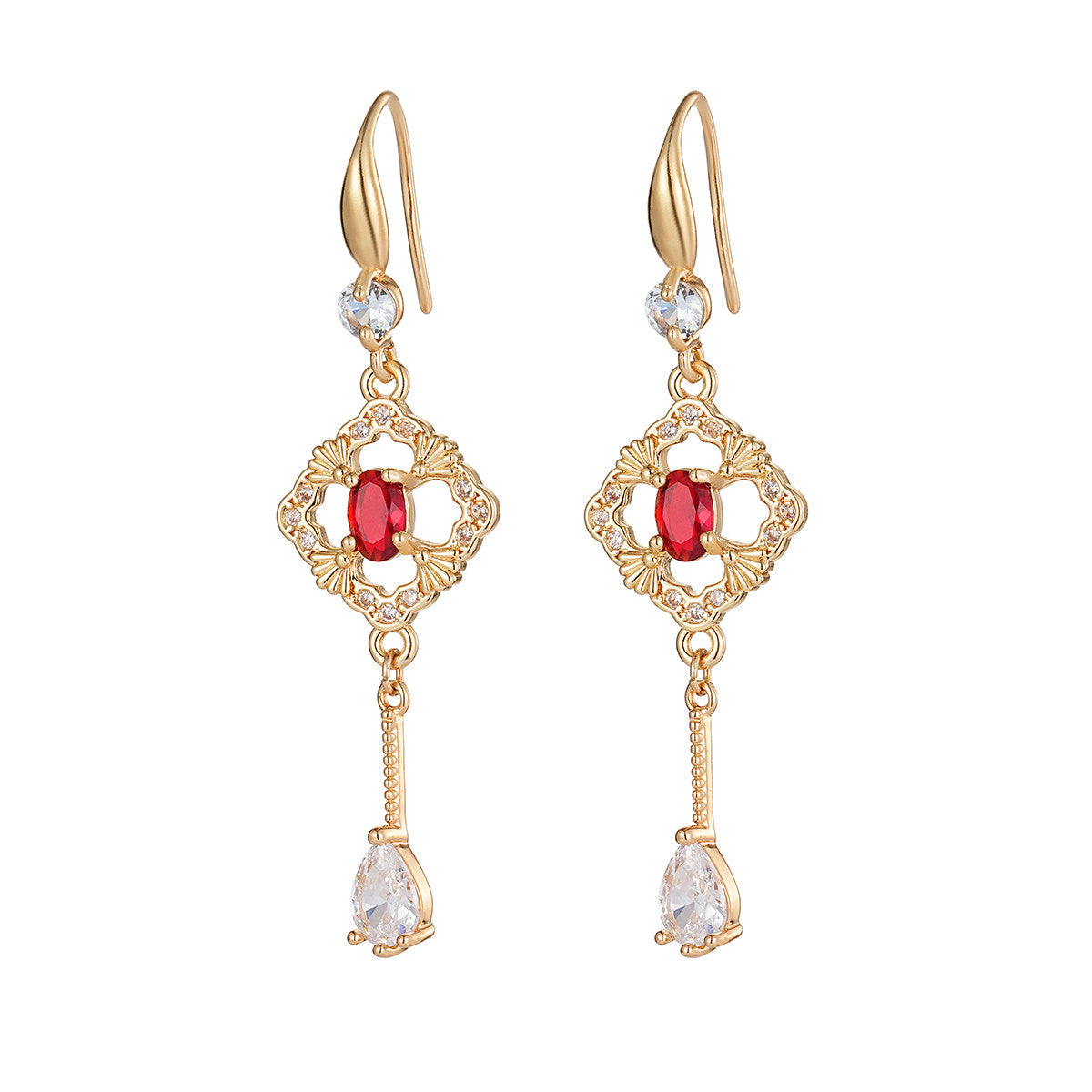 Red Crystal & Cubic Zirconia Goldtone Rhombus Drop Dangle Earrings - Street Region