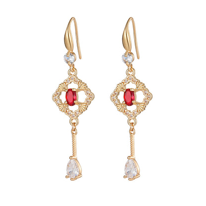 Red Crystal & Cubic Zirconia Goldtone Rhombus Drop Dangle Earrings - Street Region