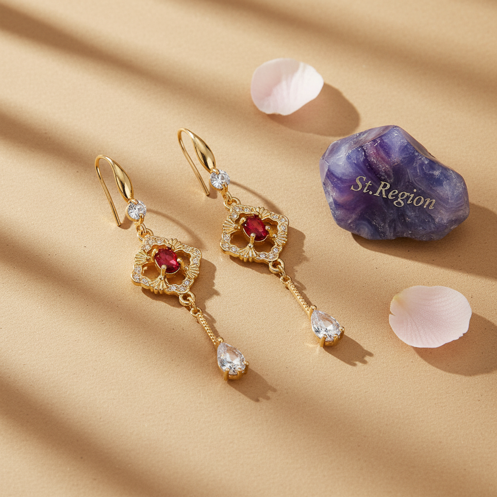 Red Crystal & Cubic Zirconia Goldtone Rhombus Drop Dangle Earrings - Street Region