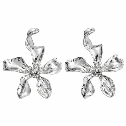 Silvertone Flower Statement Stud Earrings