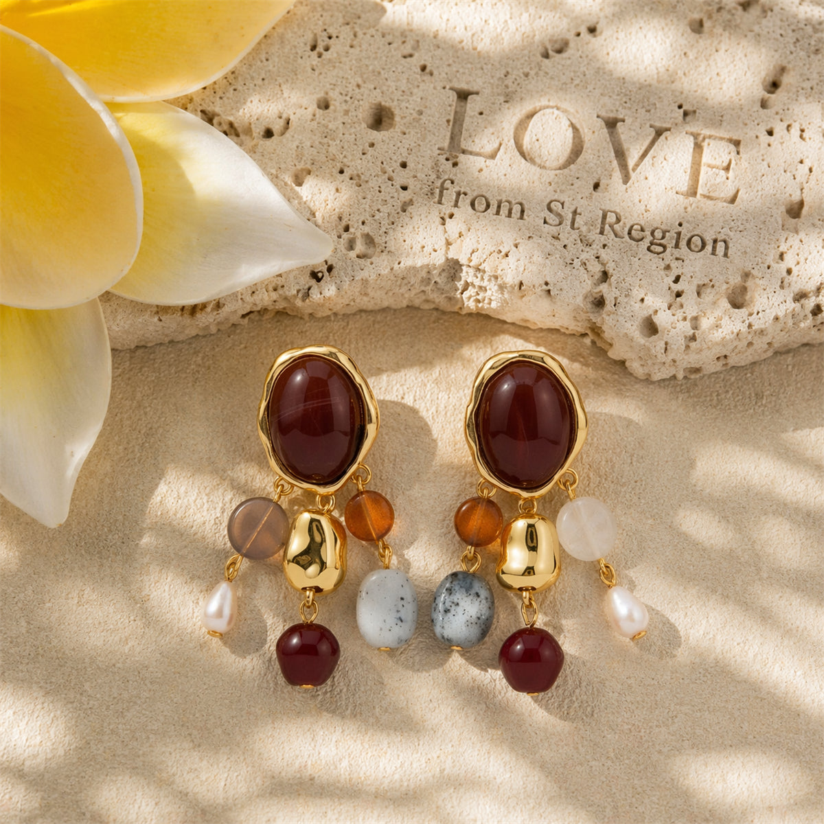 Multi-Colored Resin & Goldtone Oval Tassel Dangle Earrings