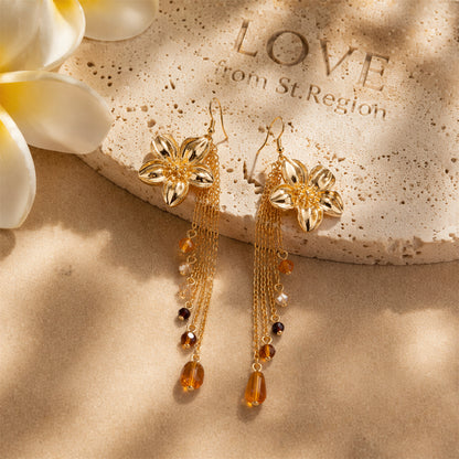 Multi-Colored Resin & Goldtone Flower Tassel Dangle Earrings