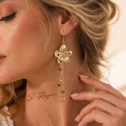 Multi-Colored Resin & Goldtone Flower Tassel Dangle Earrings