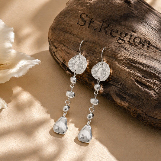 Silvertone Irregular Beads Drop Dangle Earrings
