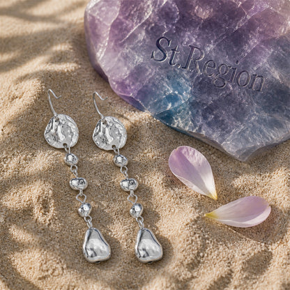 Silvertone Irregular Beads Drop Dangle Earrings