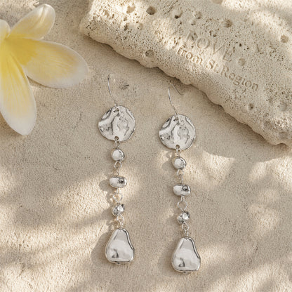 Silvertone Irregular Beads Drop Dangle Earrings