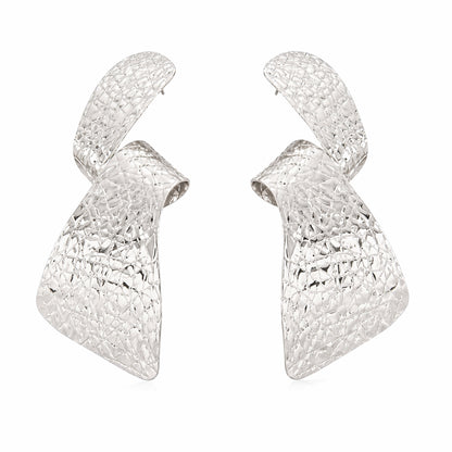 Silvertone Twisted Textured Statement Dangle Earrings