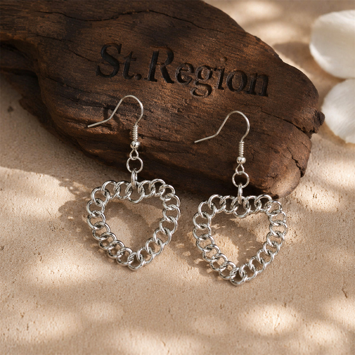 Silver-Plated Figaro Open Heart Drop Earrings