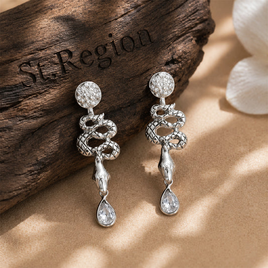 Cubic Zirconia & Silver-Plated Snake Ear Jackets