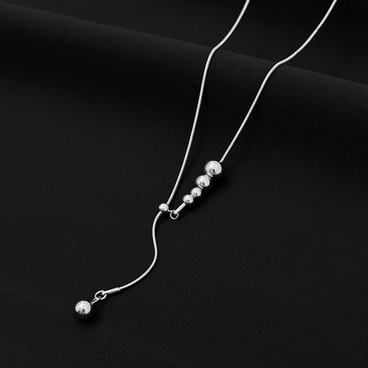 Silvertone Beaded Lariat Necklace, botanical inspired, detail close-up