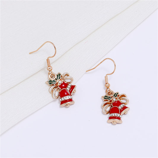 Red Enamel and 18K Gold-Plated Cubic Zirconia-Accent Bells Drop Earrings, gold drop earrings for women, front view