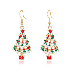 White & Red Enamel 18K Gold-Plated Christmas Tree Drop Earrings