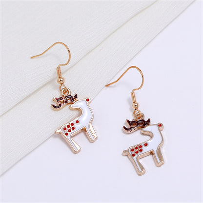 White Enamel and 18K Gold-Palted Reindeer Drop Earrings, gold drop earrings for women, elegant gift for her, detail close-up