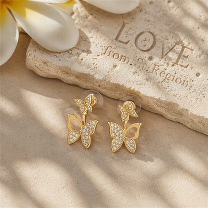 Cubic Zirconia and 18K Gold-Plated Cutout Butterfly Ear Jackets, everyday style, lifestyle look