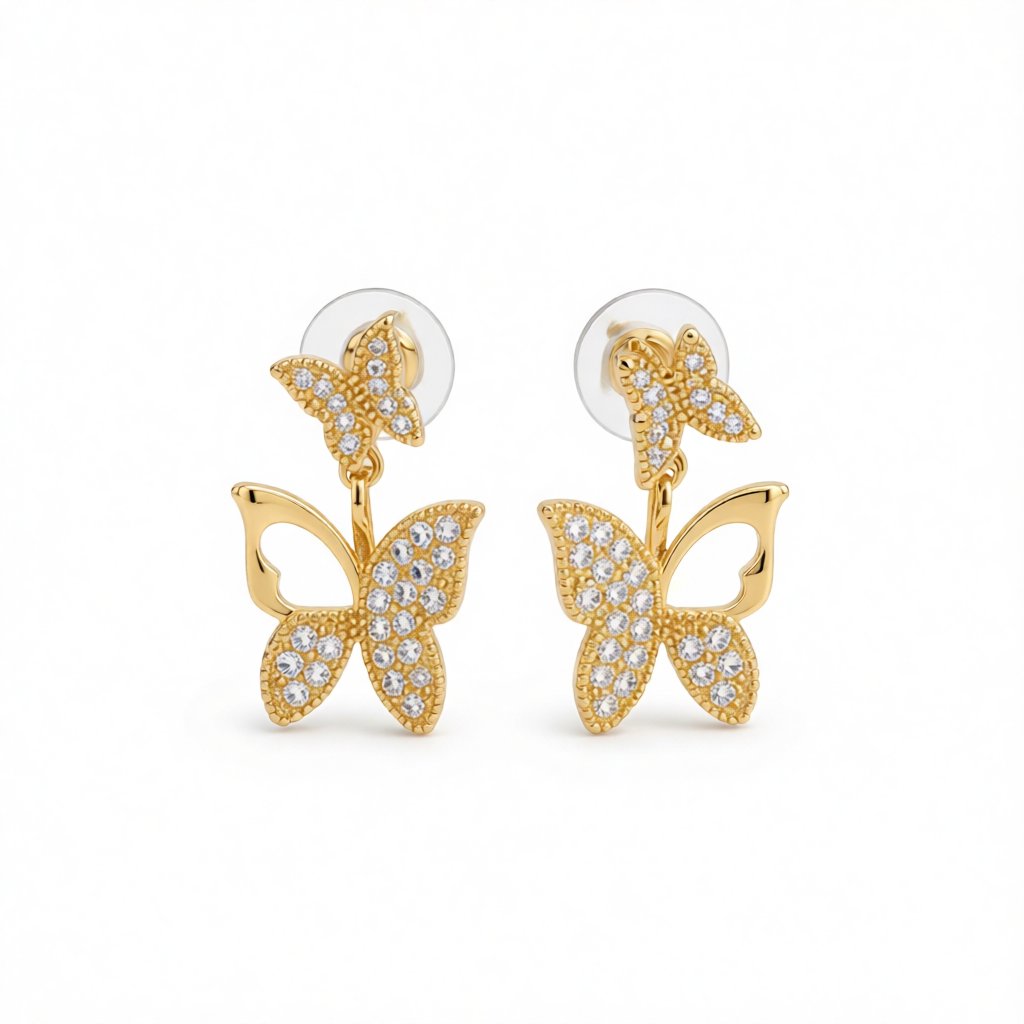 Cubic Zirconia and 18K Gold-Plated Cutout Butterfly Ear Jackets, everyday style, side view
