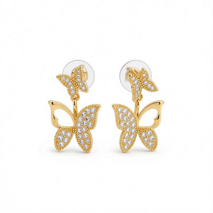 Cubic Zirconia and 18K Gold-Plated Cutout Butterfly Ear Jackets, everyday style, side view