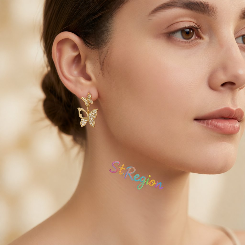 Cubic Zirconia and 18K Gold-Plated Cutout Butterfly Ear Jackets, everyday style, styled look