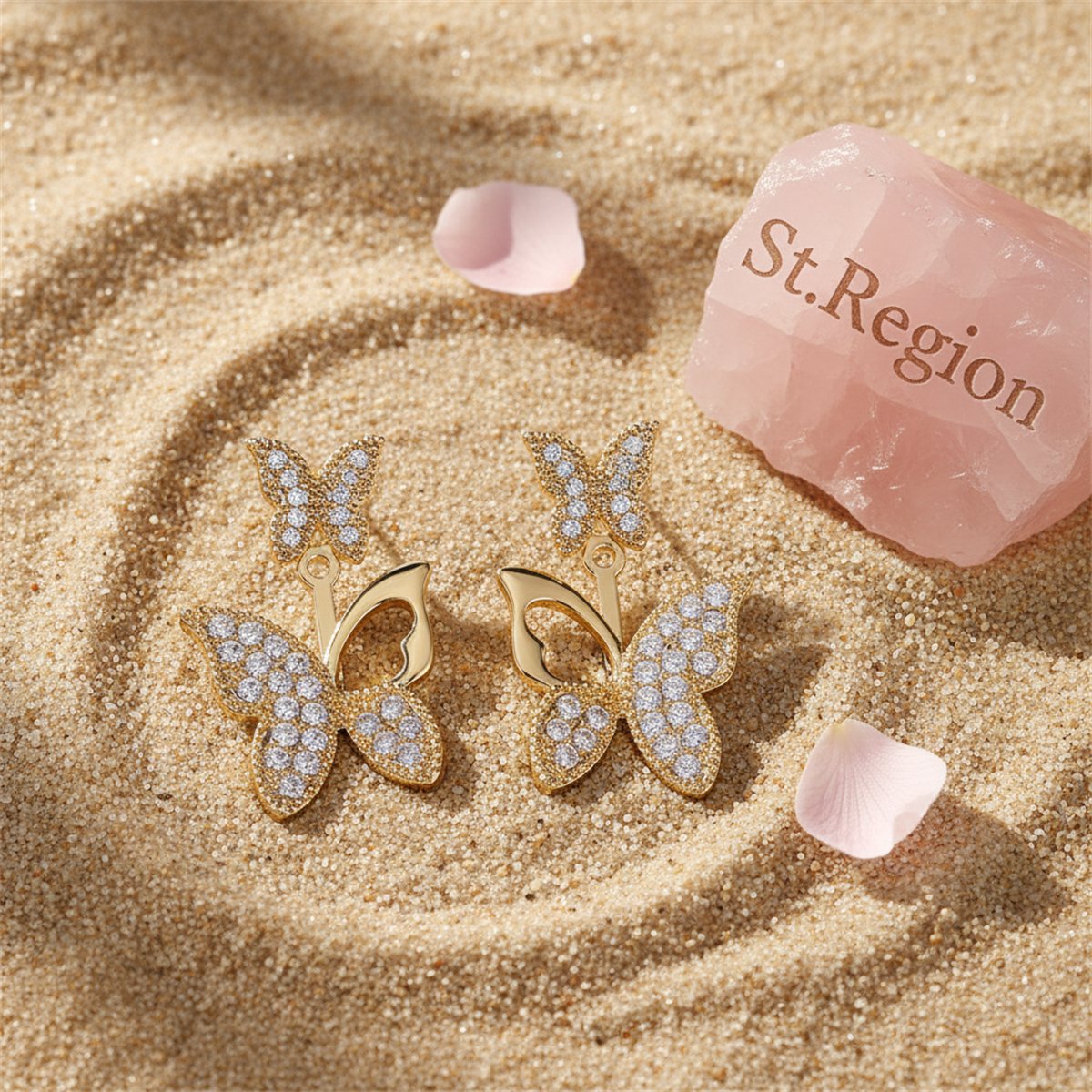 Cubic Zirconia and 18K Gold-Plated Cutout Butterfly Ear Jackets, everyday style, detail close-up