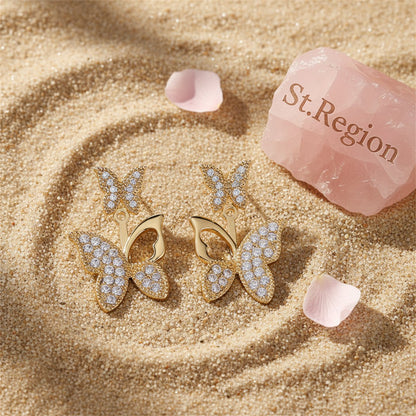 Cubic Zirconia and 18K Gold-Plated Cutout Butterfly Ear Jackets, everyday style, detail close-up