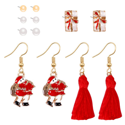 Pearl and Red Gift Box Santa Tassel Stud and Drop Earrings Set, stud earrings for women, everyday style, detail close-up