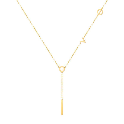 18K Gold-Plated 'Love' Lariat Necklace, gold pendant necklace for women, vintage-inspired design, front view